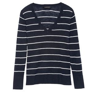 Banana Republic Striped Linen-Blend V-Neck | EUC